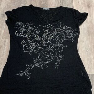 Elegant Black Embellished Women's Tee